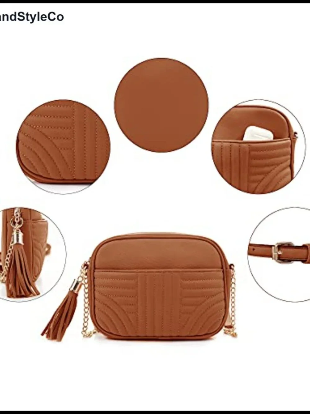 Women's Quilted Vegan Leather Camera Crossbody Bag with Tassel Adjustable Strap